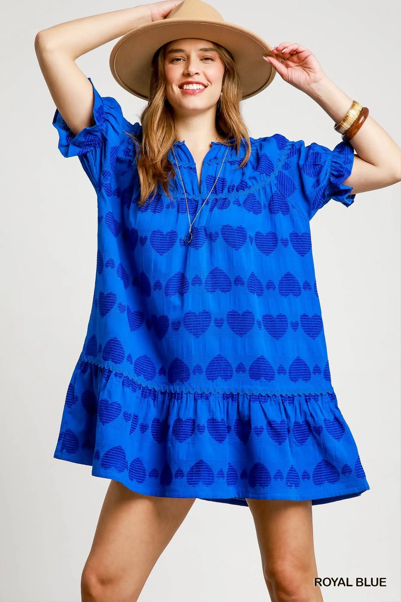 Blue Crush Heart Print Babydoll Dress Royal Blue