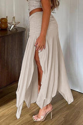 Asymmetric Slit High Waist Midi Skirt