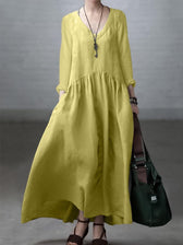 V-Neck Long Sleeve Pocket Drop Waist Maxi Dress 2