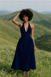 Backless Deep V Spliced Long Midi Dress