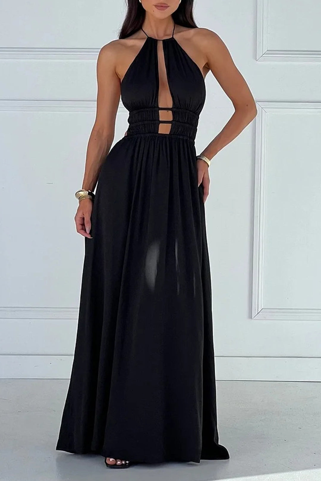 Halter Neck Cut Out Satin Maxi Dress 9
