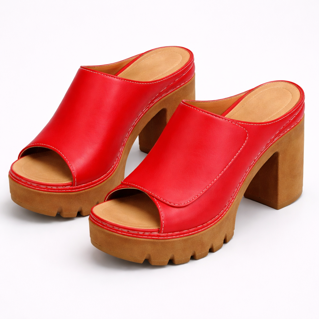 Open Toe Chunky Platform Block Heel Mules