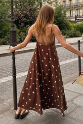 Polka Dot V Neck Open Back Loose Maxi Slip Dress