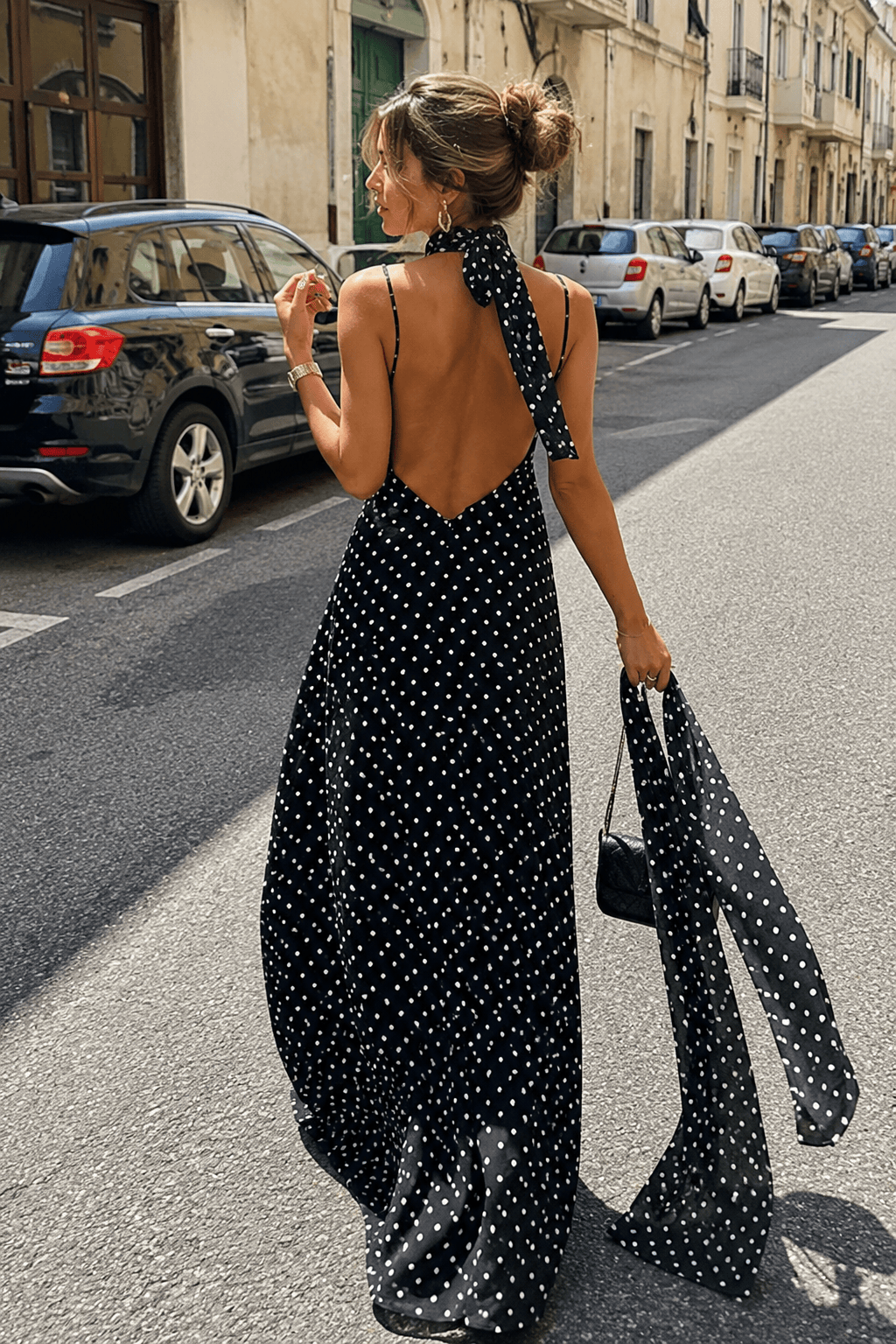 Polka Dot Backless Slim Fit Slip Dress