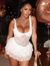Lace Ruffles Backless Mini Party Dress 2