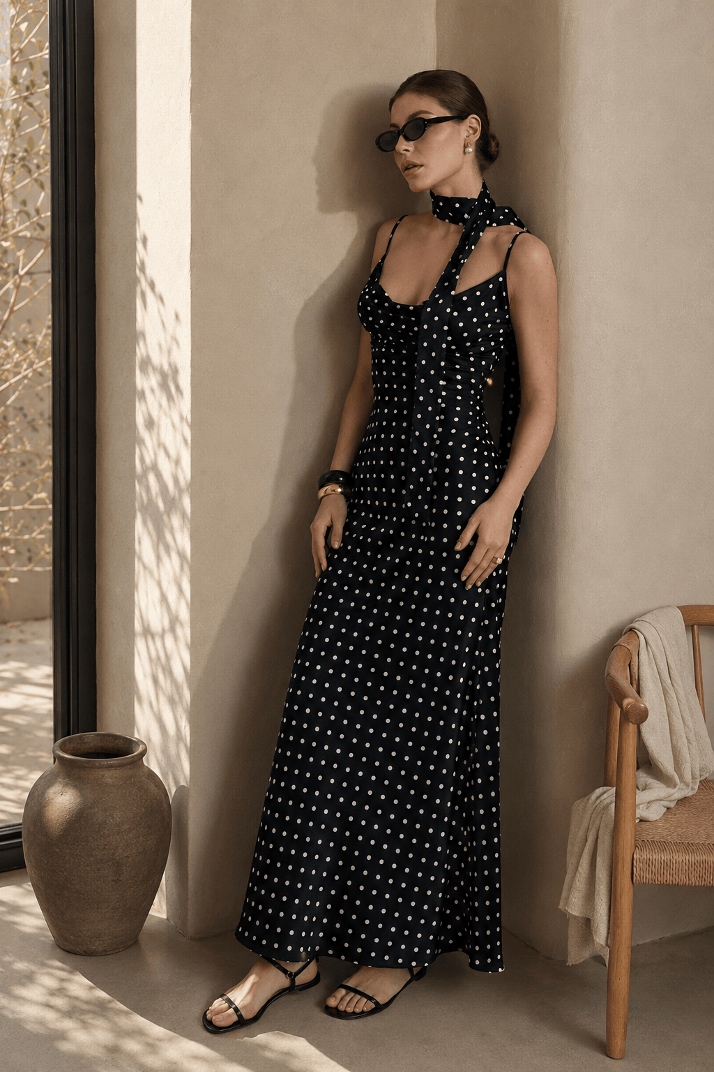 Spot Print Wrap Strap Mermaid Slip Dress