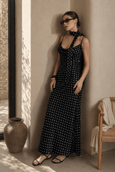 Spot Print Wrap Strap Mermaid Slip Dress