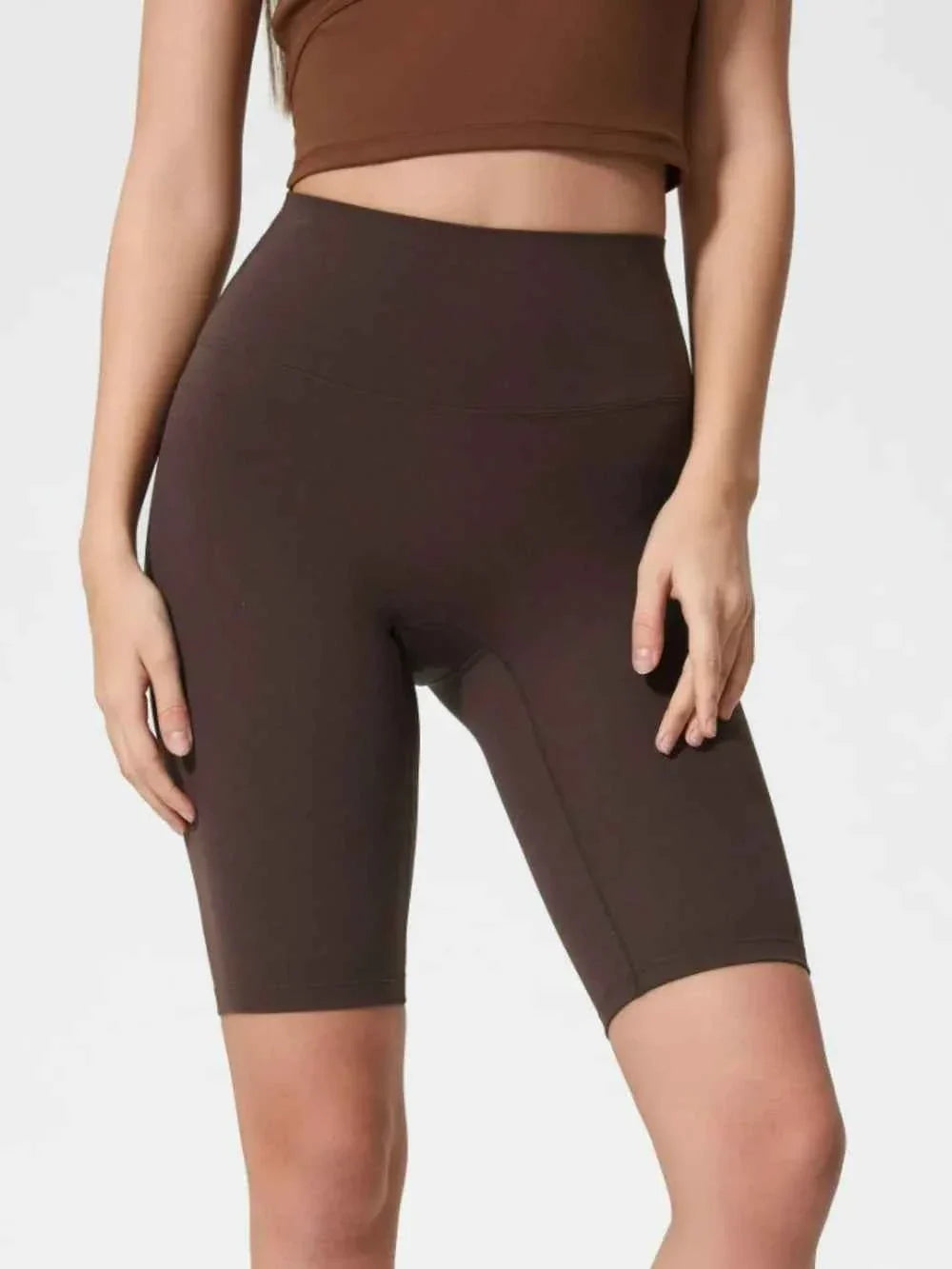 High Waist Wide Waistband Knee Length Active Biker Shorts 3