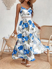 Tropical Print Spaghetti Strap Lace Waist Maxi Dress 2