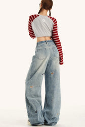 Embroidered Wide-Leg Denim Jeans