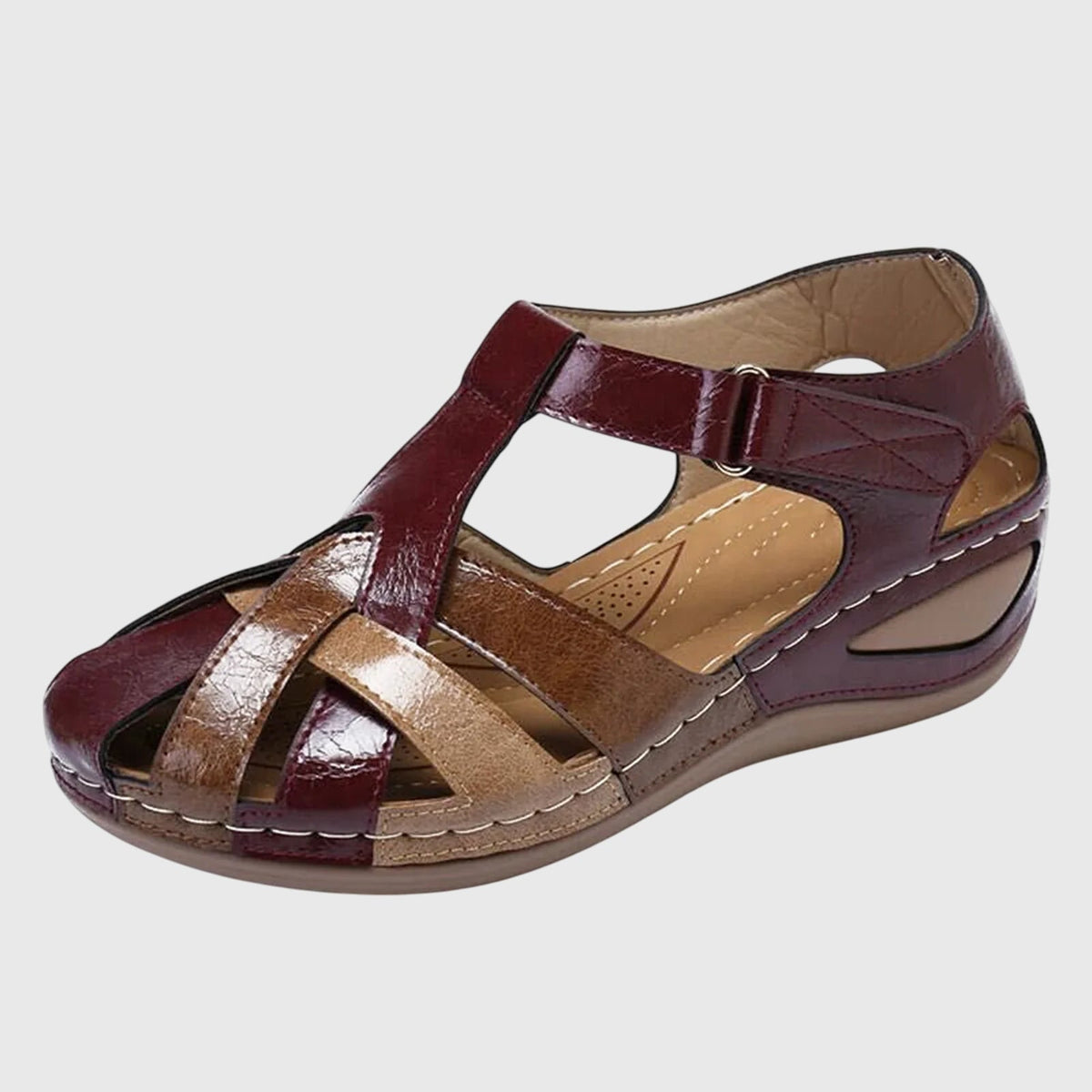 Closed Toe Cross Strap Hook and Loop Wedge Sandals