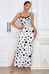 Polka Dot Pleated Cami Maxi Dress