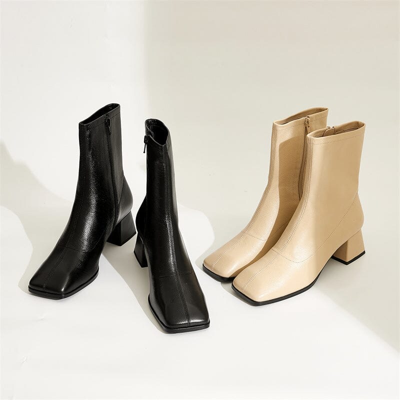 Classic Nude Leather Boots Elegant Glove-Like Ankle Boots High Heel Side Zipper Boots