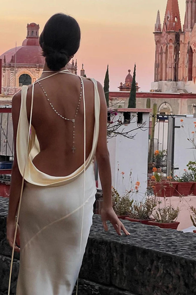 Sexy Backless Satin Spaghetti Strap Maxi Dress 6