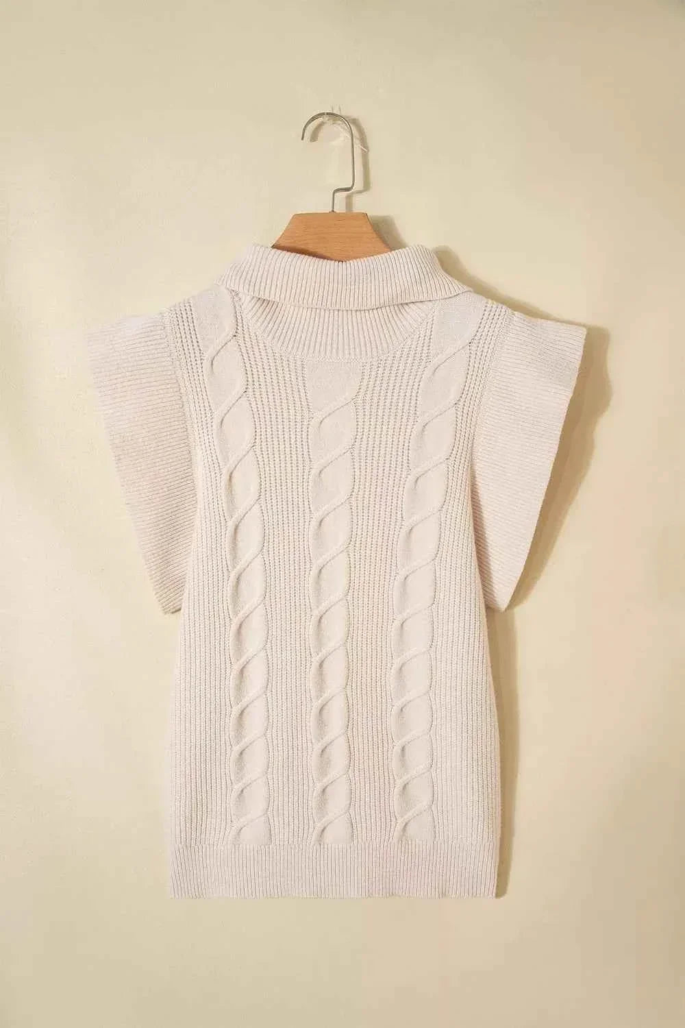 Turtleneck Ruffle Cap Sleeve Cable Knit Sweater 14