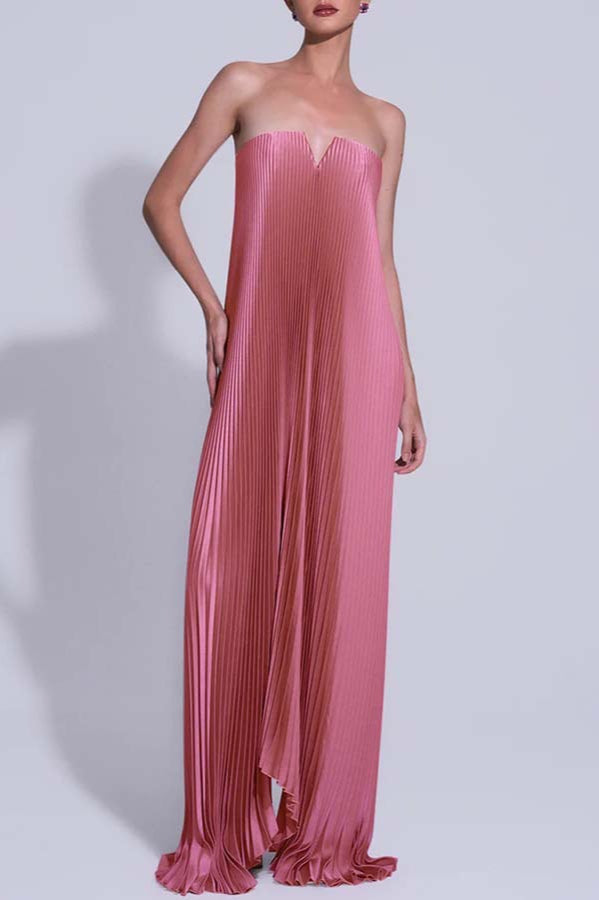 Strapless Edition Pleated Maxi Ball Gown Formal Dress