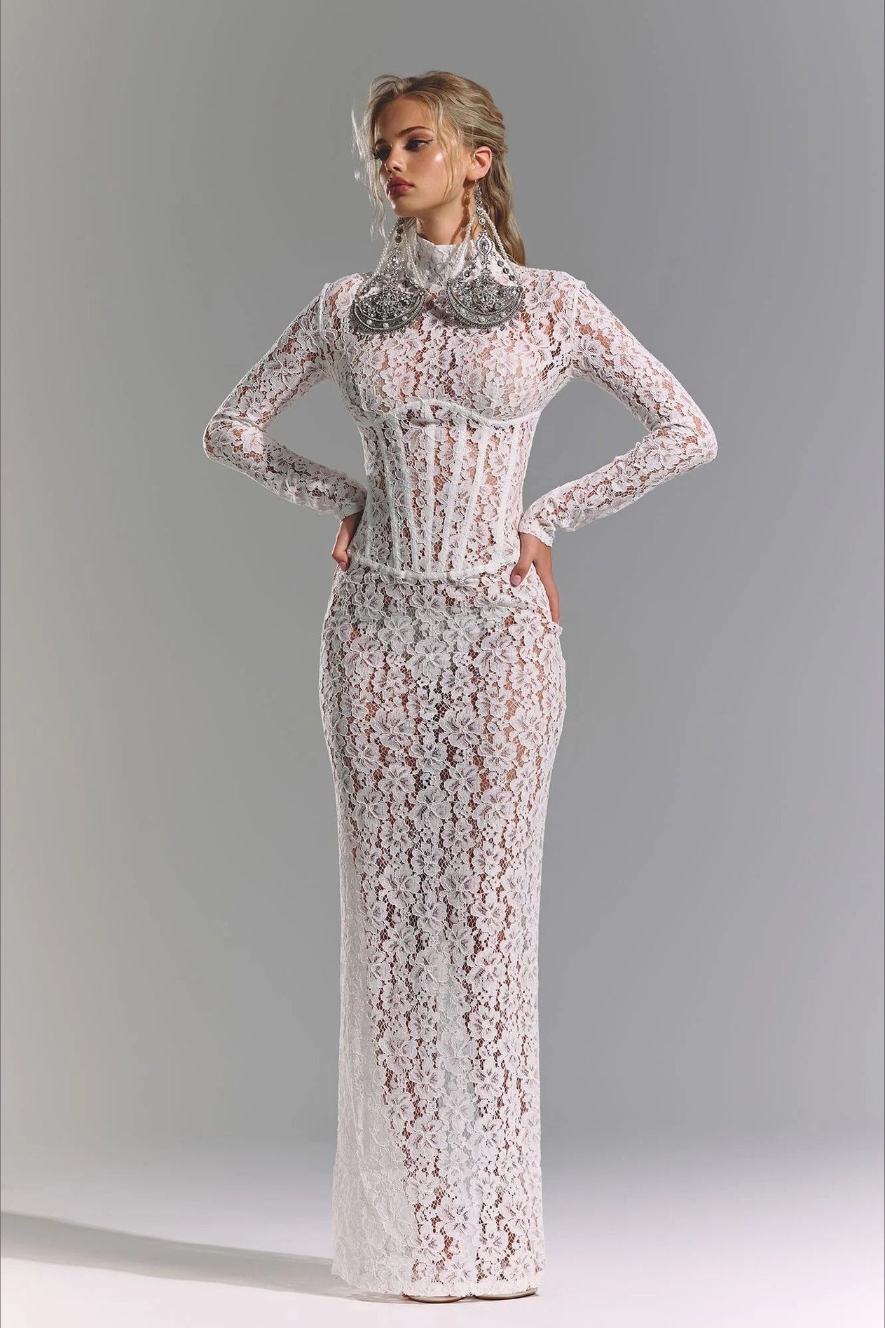 Sexy Lace Cutout Sheath Reception Dress