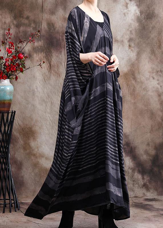 Brushstroke Stripe Deep V-Neck Kimono Sleeve Oversized Kaftan Maxi Dress