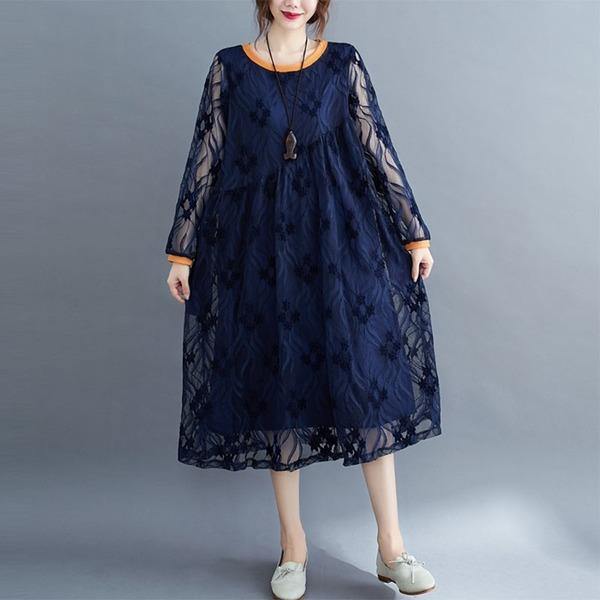 Oversized Women Casual Lace Dresses Style Solid Color Loose Comfortable Ladies Elegant Long Dress