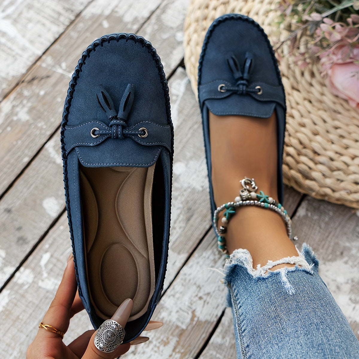 Suede Look Tassel Moccasin Loafers