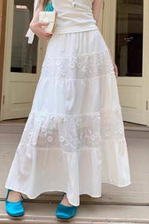 Lace Panel High Waist Maxi Skirt