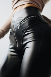 Futuristic Peach Hip PU High Waist Zipper Biker Tight Pants