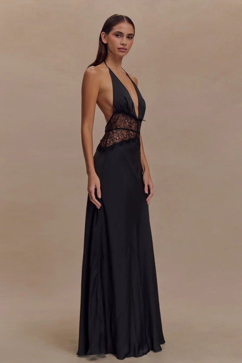Halter-Neck Satin Dress
