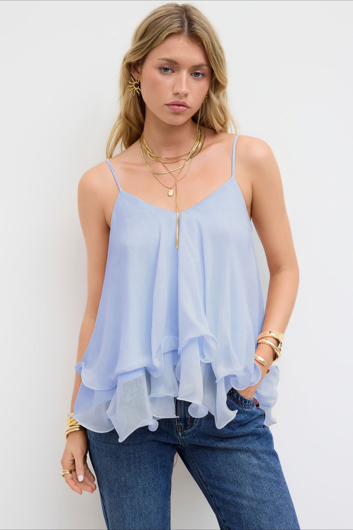Ruffled Chiffon Halter Cami Top
