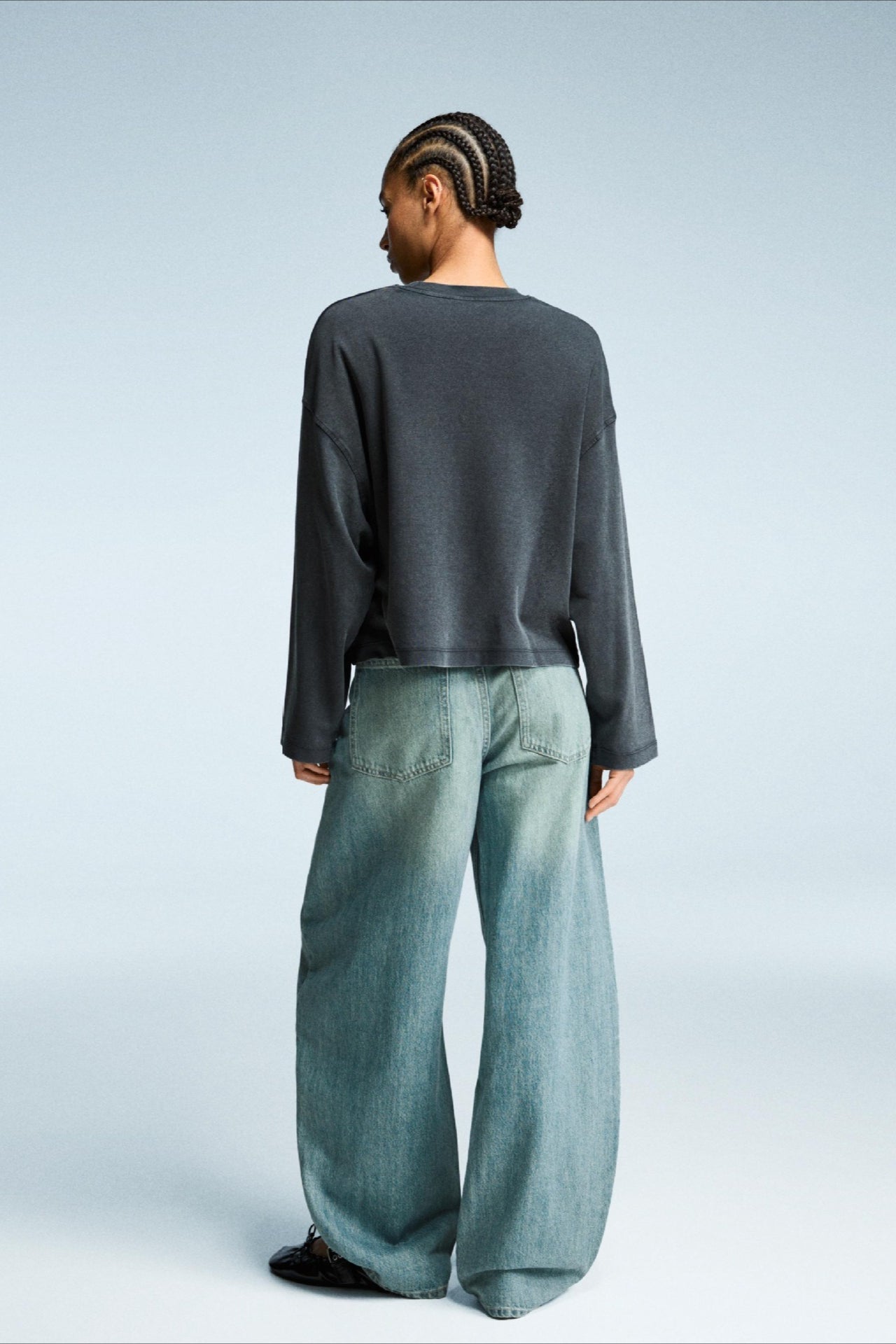 High-Waist Vintage Washed Wide-Leg Denim Jeans