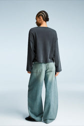 High-Waist Vintage Washed Wide-Leg Denim Jeans