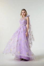 Metallic Gold Purple One Shoulder Maxi Prom Dress