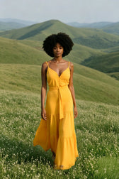 Elegant V Neck Tunic Ruffles Maxi Dress