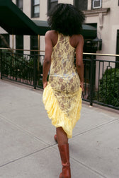 Sleeveless Asymmetrical Sheer Round Neck Lace Dress