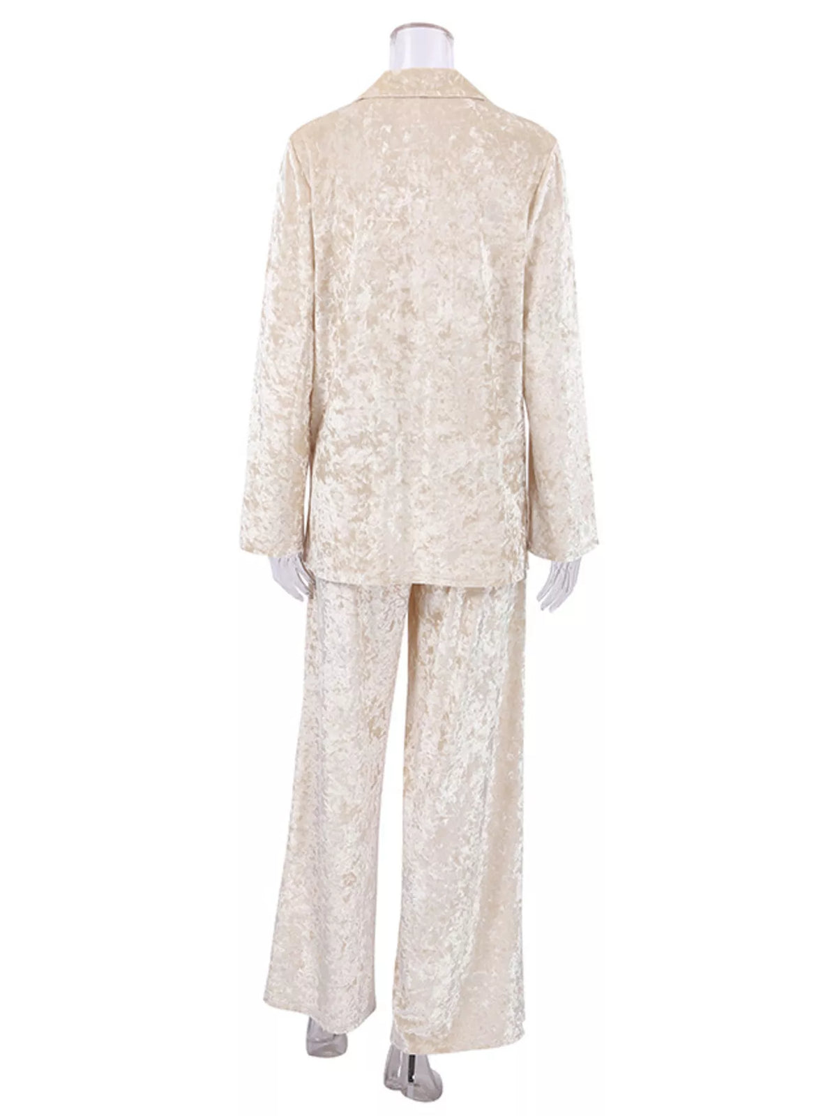 Crushed Velvet Lapel Collar Long Sleeve Top and Wide Leg Pants Two Piece Set 6