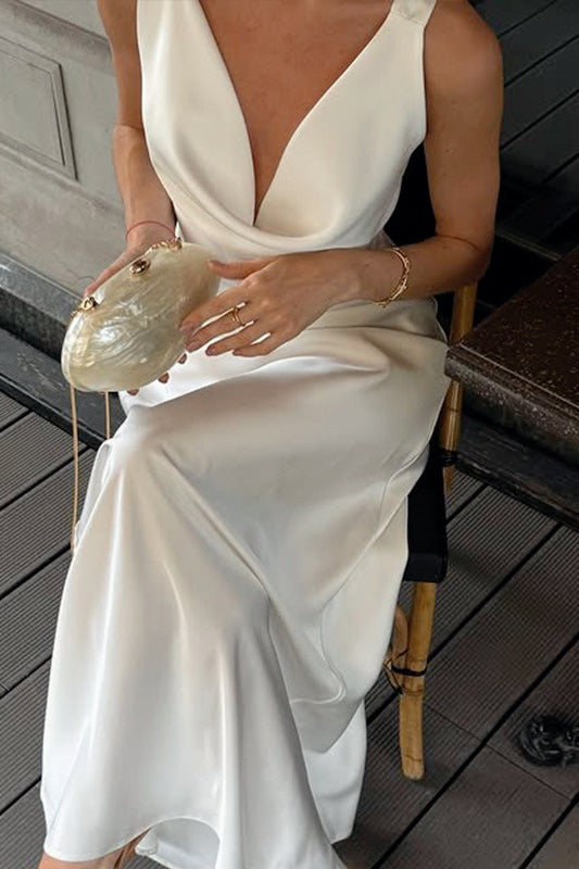 Sleeveless V-Neck Satin Bodycon Silk Dress