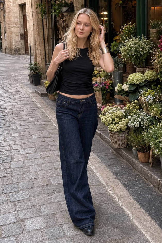 Low-Rise Vintage Washed Embroidered Flared Denim Jeans