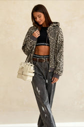 Leopard Print Zip Color-Block Hoodie