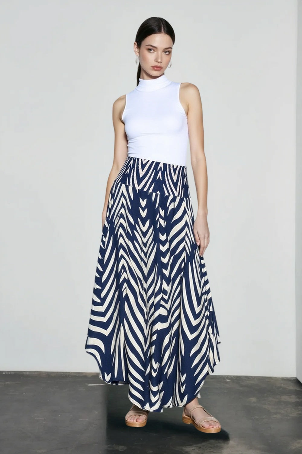 Leaf Print Flowy Vacation Skirt