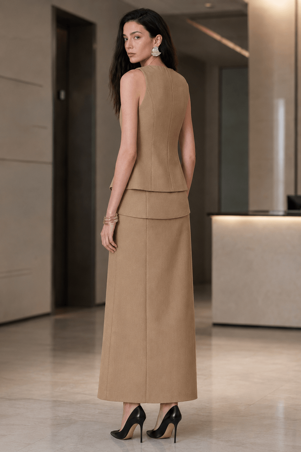 Ruffle Slit Skirt Elegant Two Piece Work Set