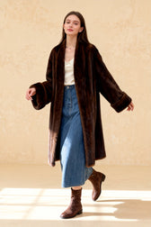Imitation Mink Lapel Full Sleeve Overcoat
