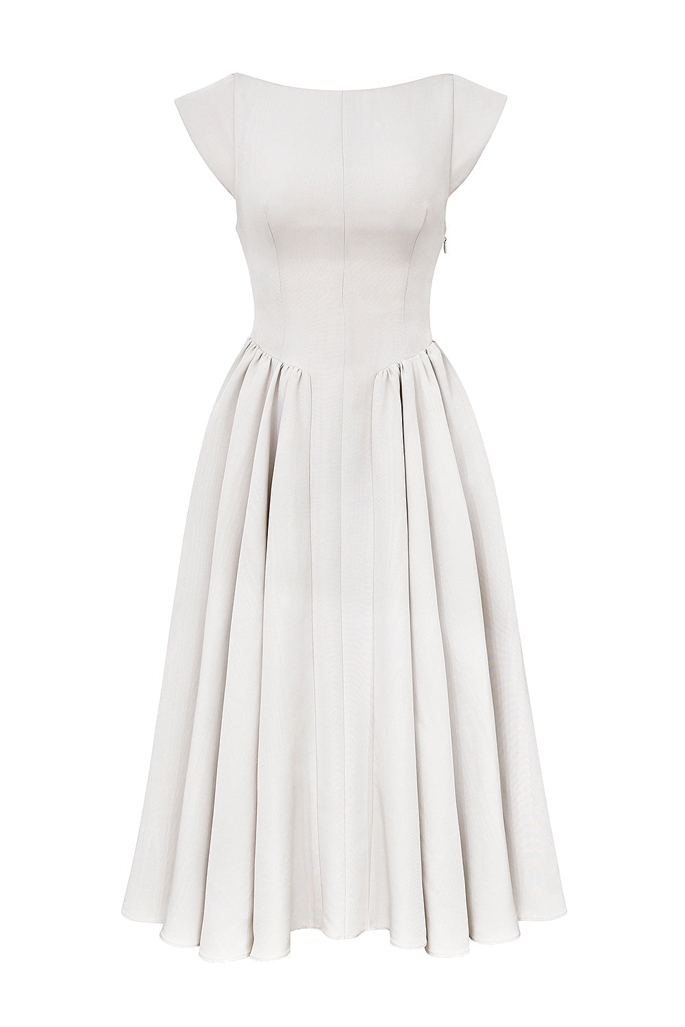 Boat Neck Cap Sleeve Drop Waist Full Skirt Midi Dress 12