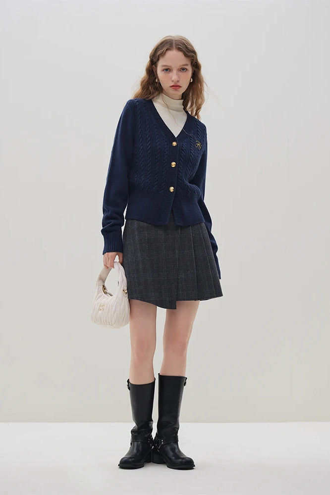 Chic Embroidered Cable Knit Cardigan