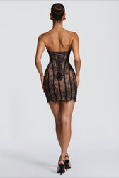 Strapless Lace Crochet High Waist A-Line Mini Lace Dress