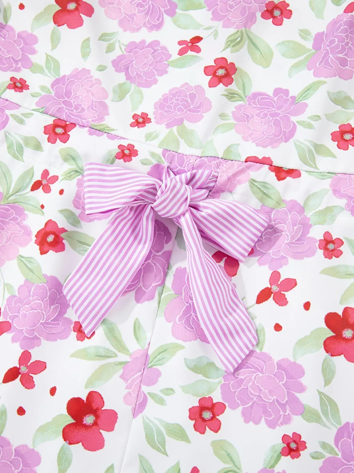 Floral Print Ruffle Neck Balloon Sleeve Pleated Mini Dress 7