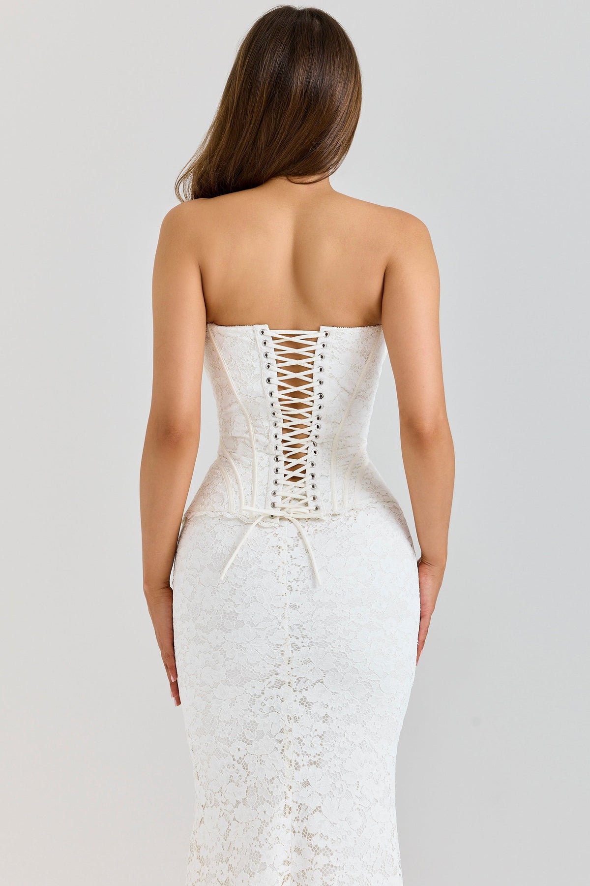 Lace Strapless Sweetheart Corset Bodice Mermaid Maxi Dress 7