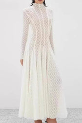 Hollow Out Mesh High Collar Slim Fit Maxi Dress 3