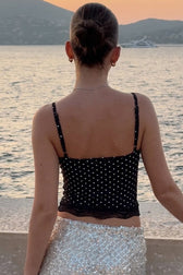 Polka Dot Lace Trim Cami Top