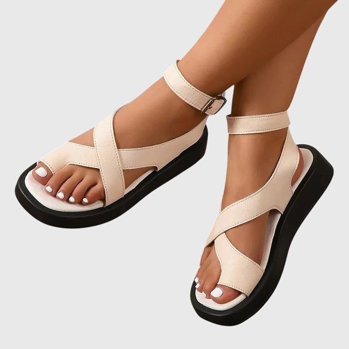 Ankle Strap Buckle Open Toe Platform Flat Sandals