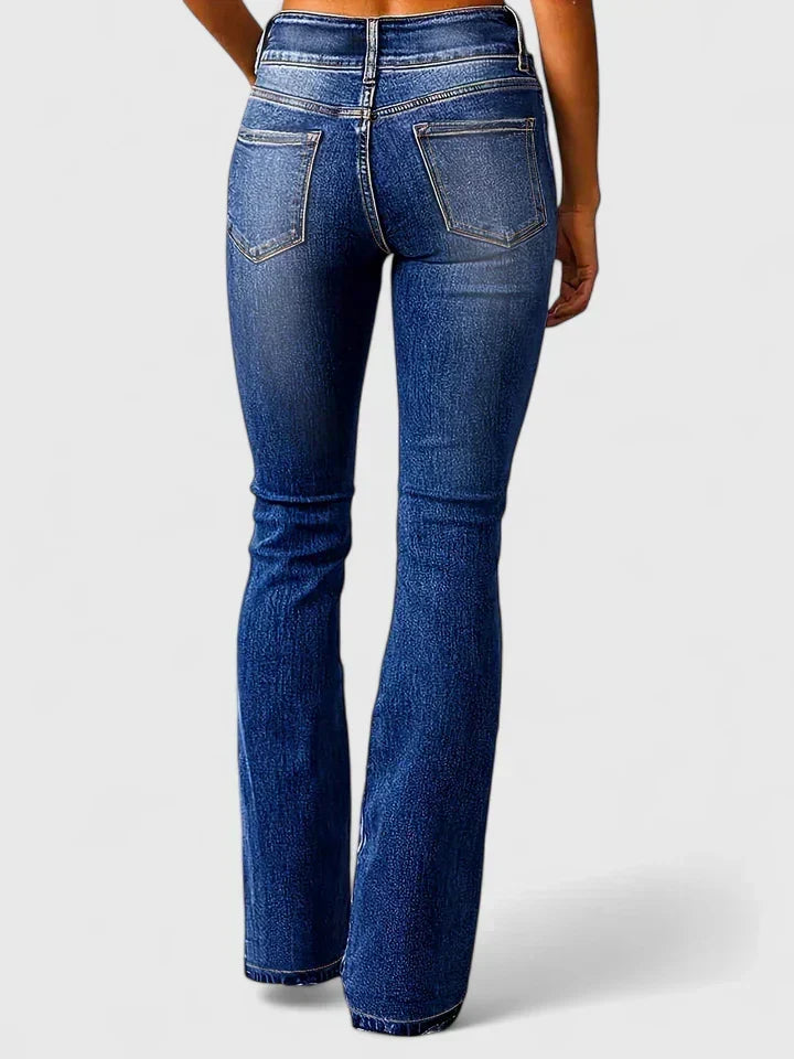 High Waist Double Button Flare Jeans
