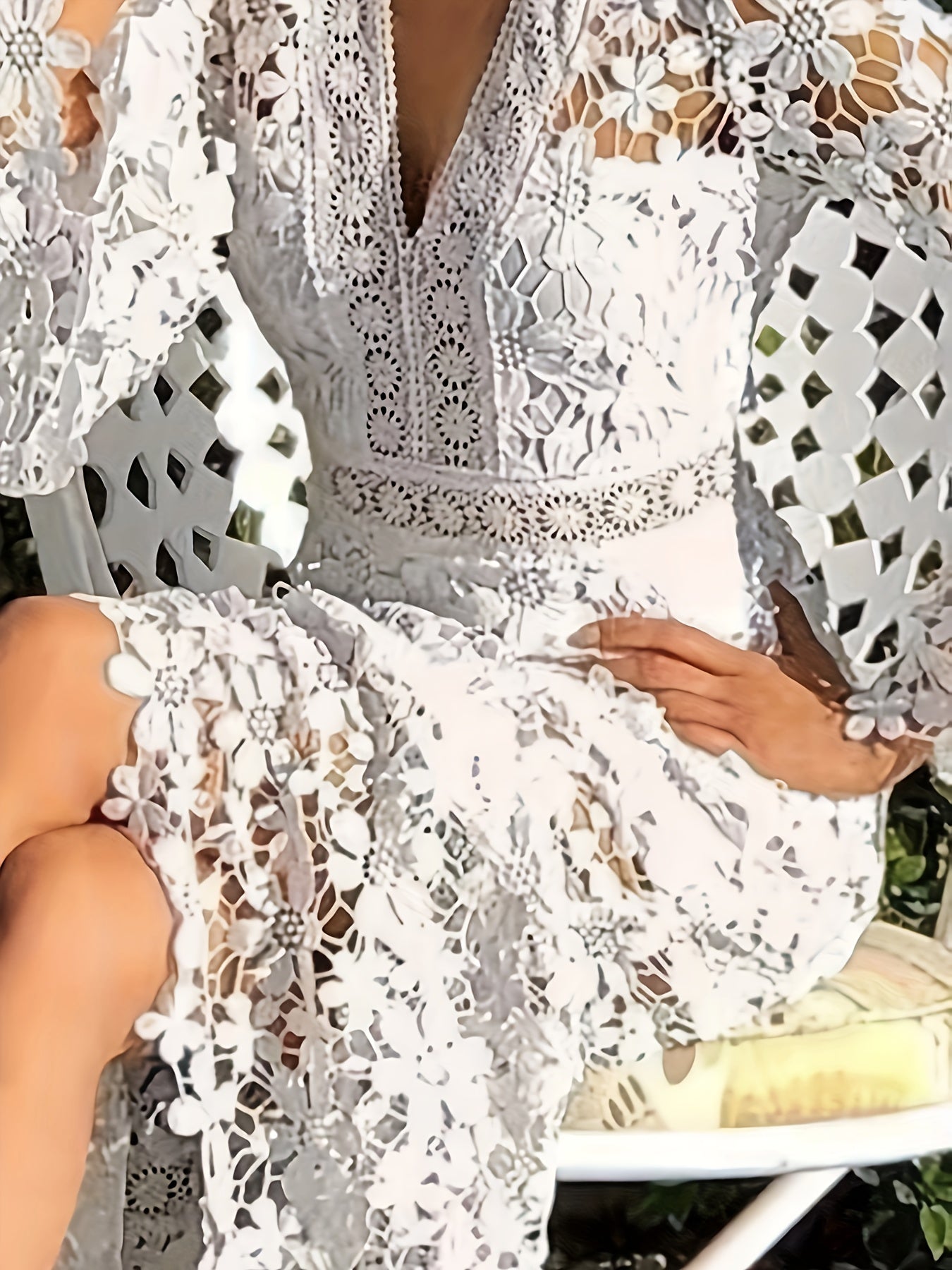 Gloria Boutique Cotton Guipure Lace V Neck Long Sleeves Aprons Cocktail Festive Dress for Women Collection